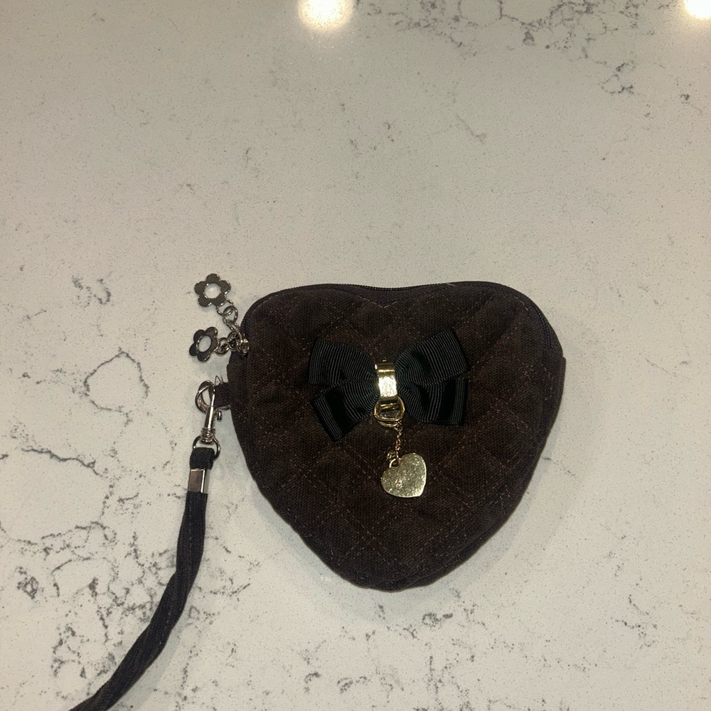 Heart-Shaped Quilted Wristlet with Bow